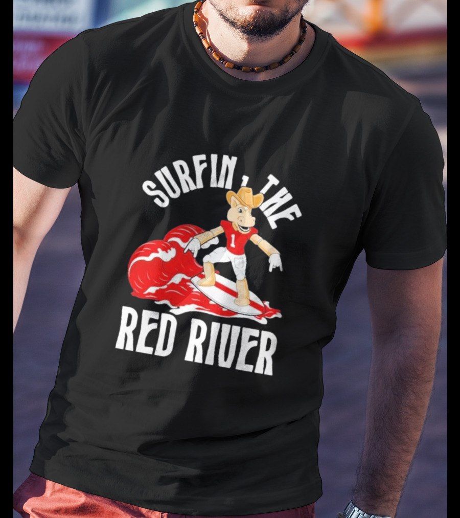 Surfin The Red River Rr Cowboy Surfboard Sports T-Shirt