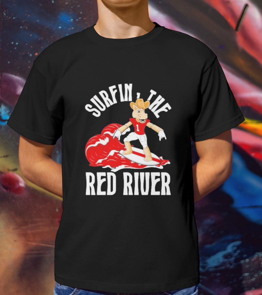 Surfin The Red River Rr Cowboy Surfboard Sports T-Shirt