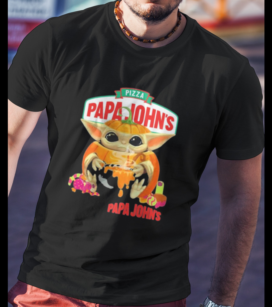 Papa John's Pizza Baby Yoda Pumpkin Halloween T-Shirt