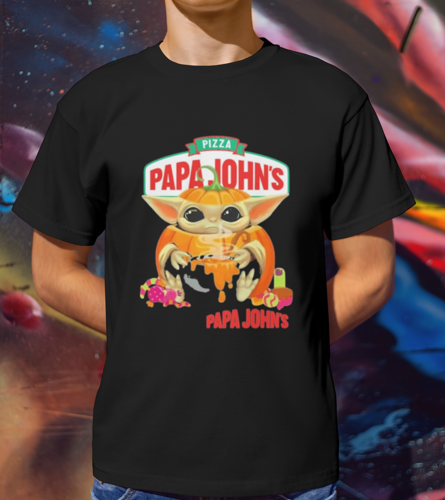 Papa John's Pizza Baby Yoda Pumpkin Halloween T-Shirt