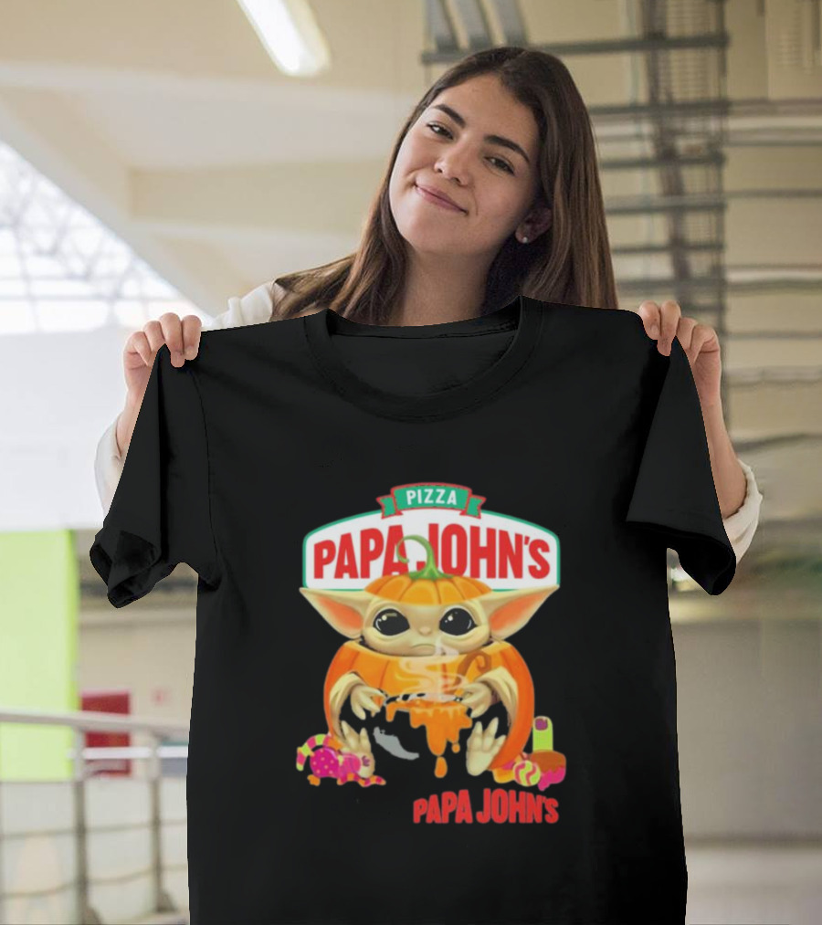 Papa John's Pizza Baby Yoda Pumpkin Halloween T-Shirt