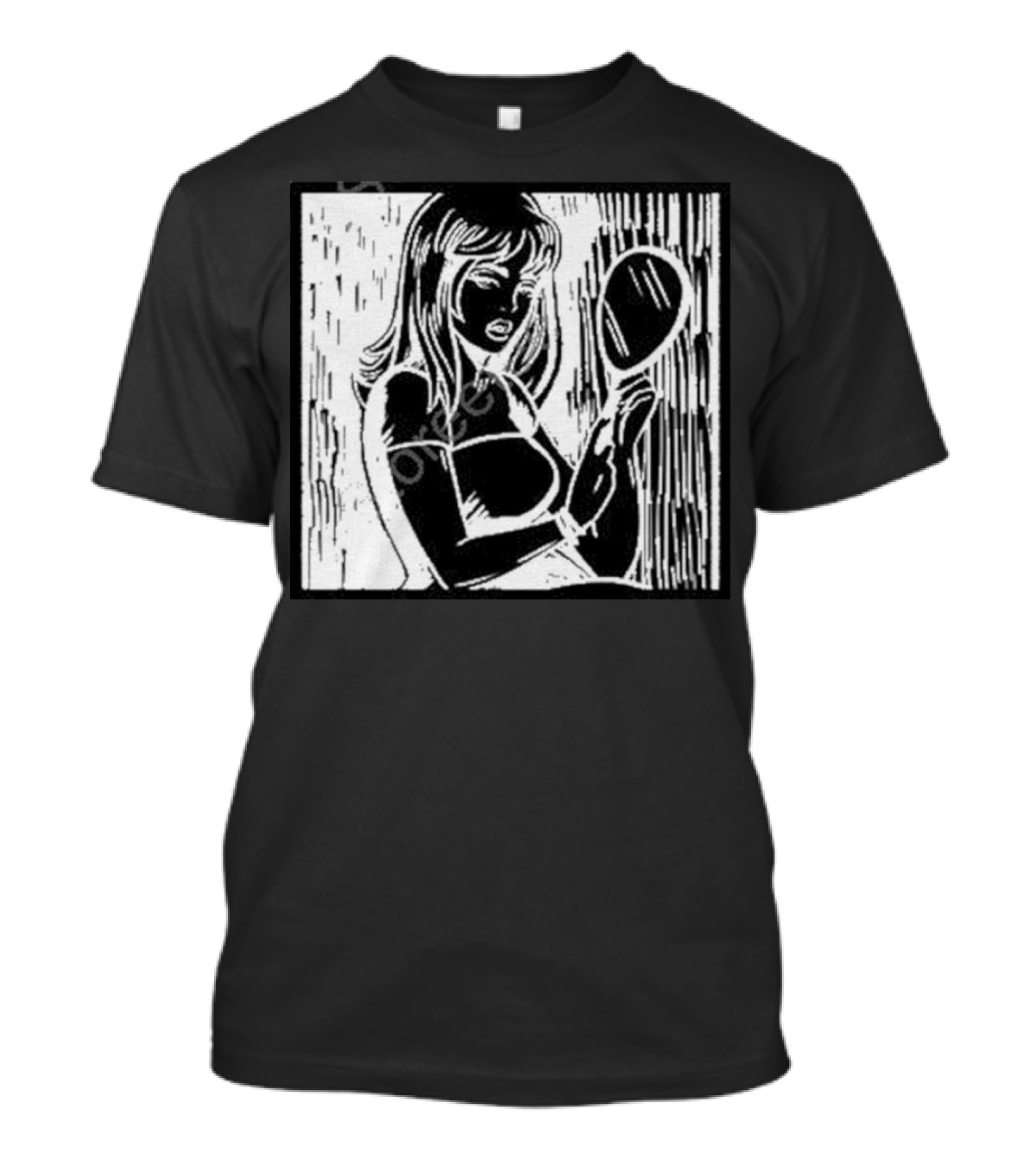 Billie Eilish Store Mirror Art Black And White Line Drawing Woman With Handheld Mirror T-Shirt