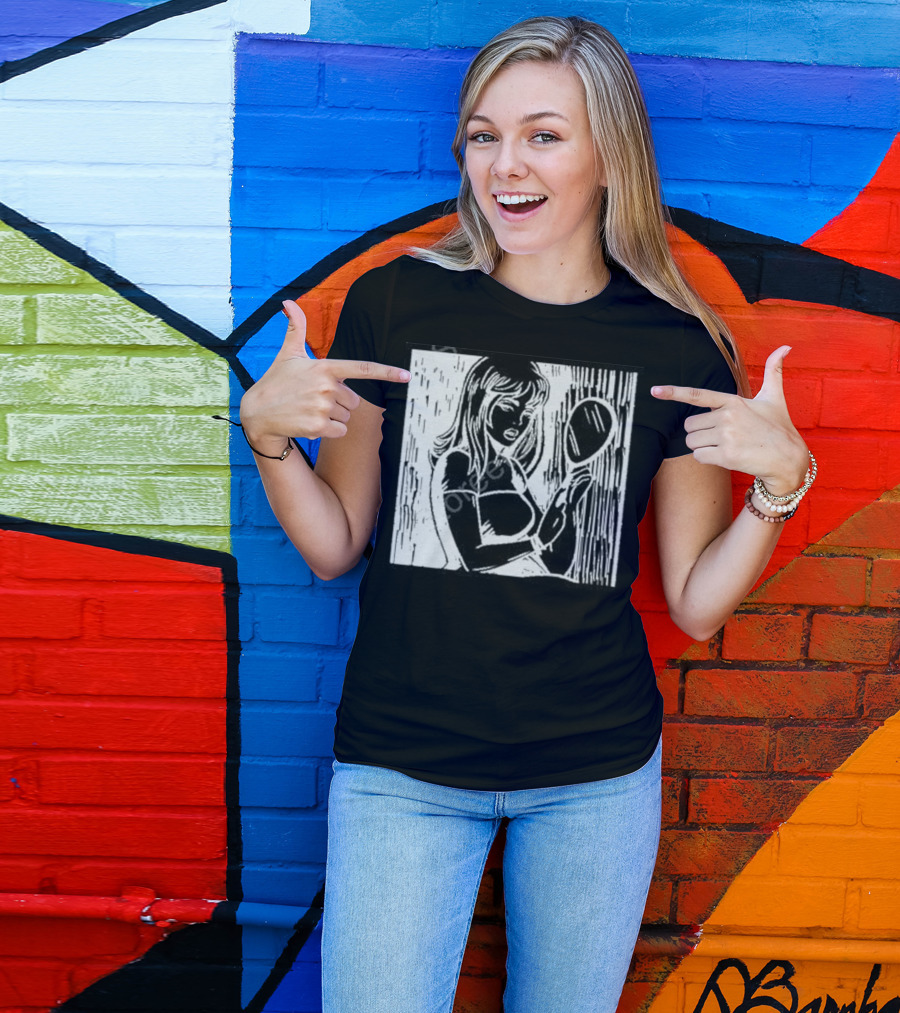 Billie Eilish Store Mirror Art Black And White Line Drawing Woman With Handheld Mirror T-Shirt