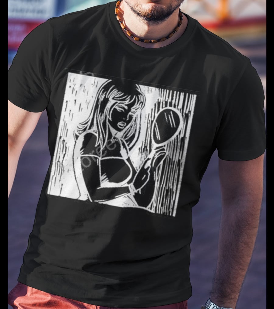 Billie Eilish Store Mirror Art Black And White Line Drawing Woman With Handheld Mirror T-Shirt