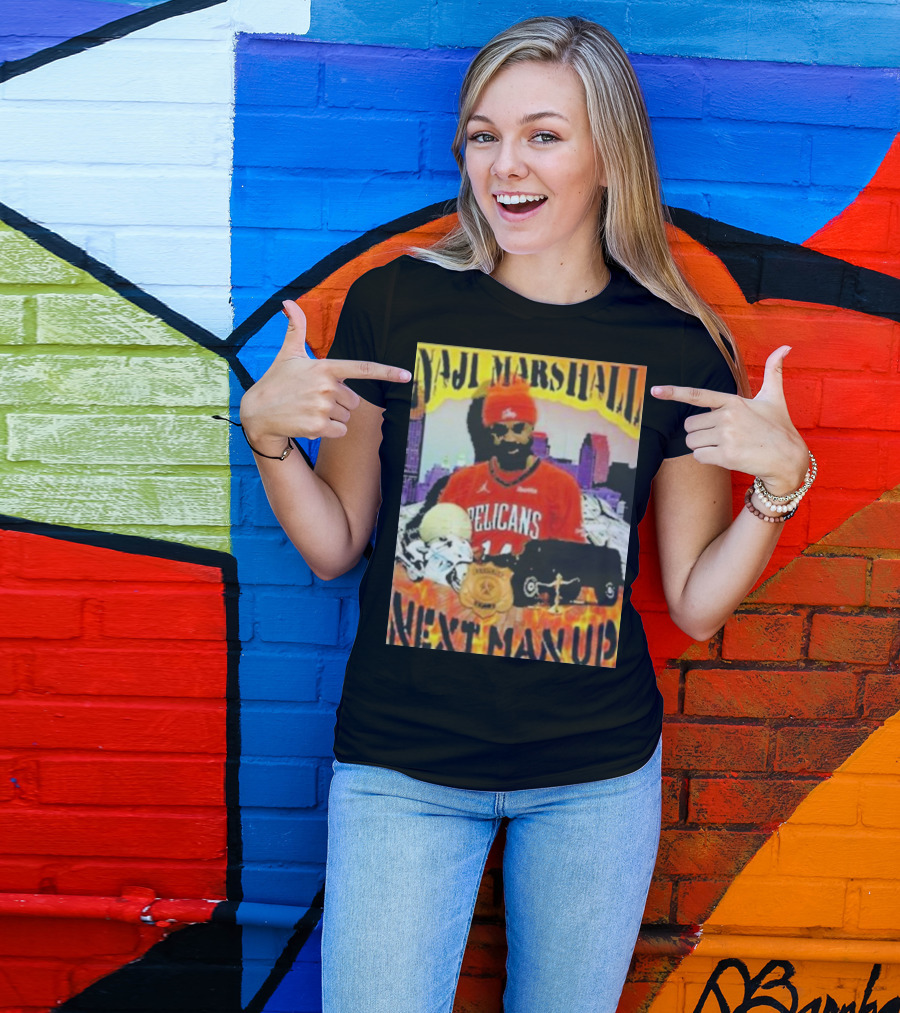 Naji Marshall Pelicans Next Man Up Badge Police Car City Background T-Shirt