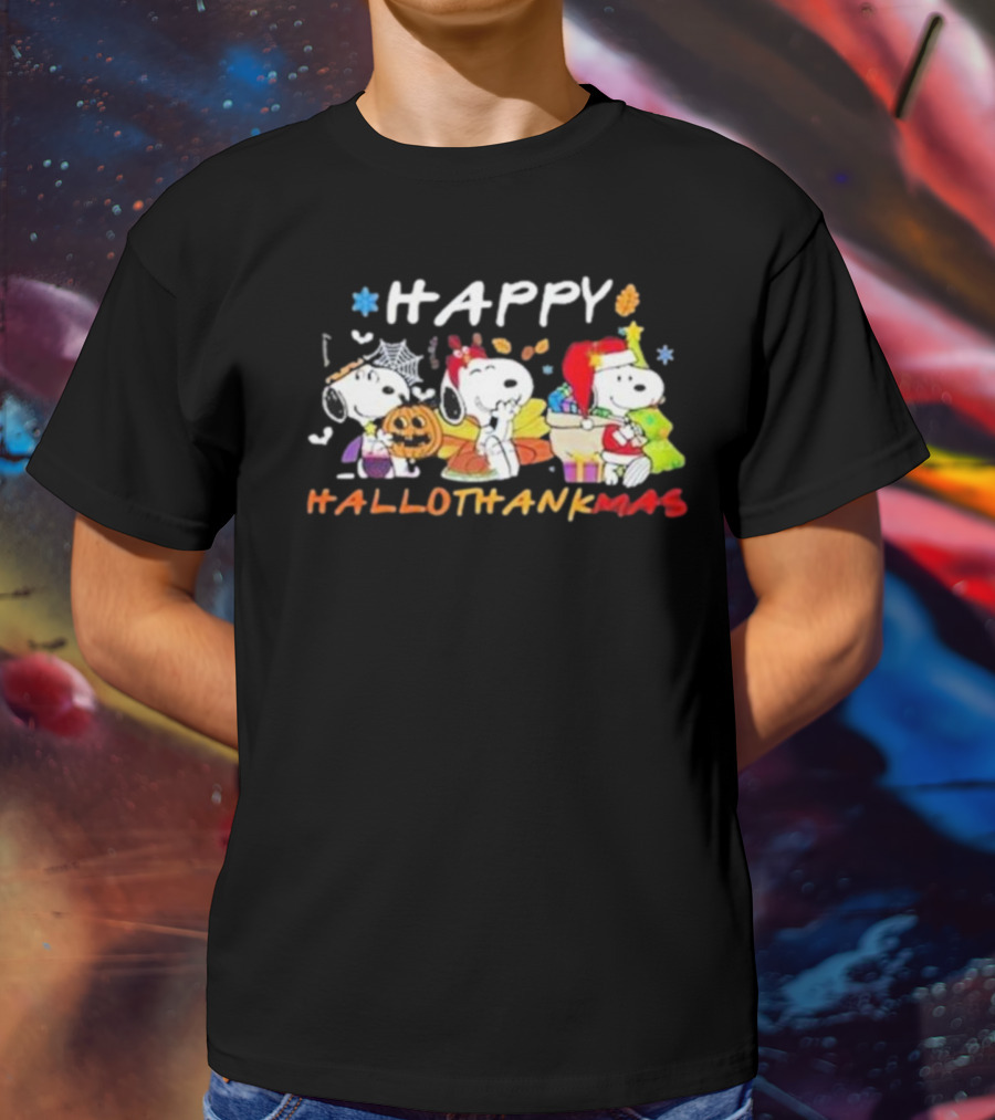 Happy Hallothankmas Snoopy Halloween Thanksgiving Christmas T-Shirt