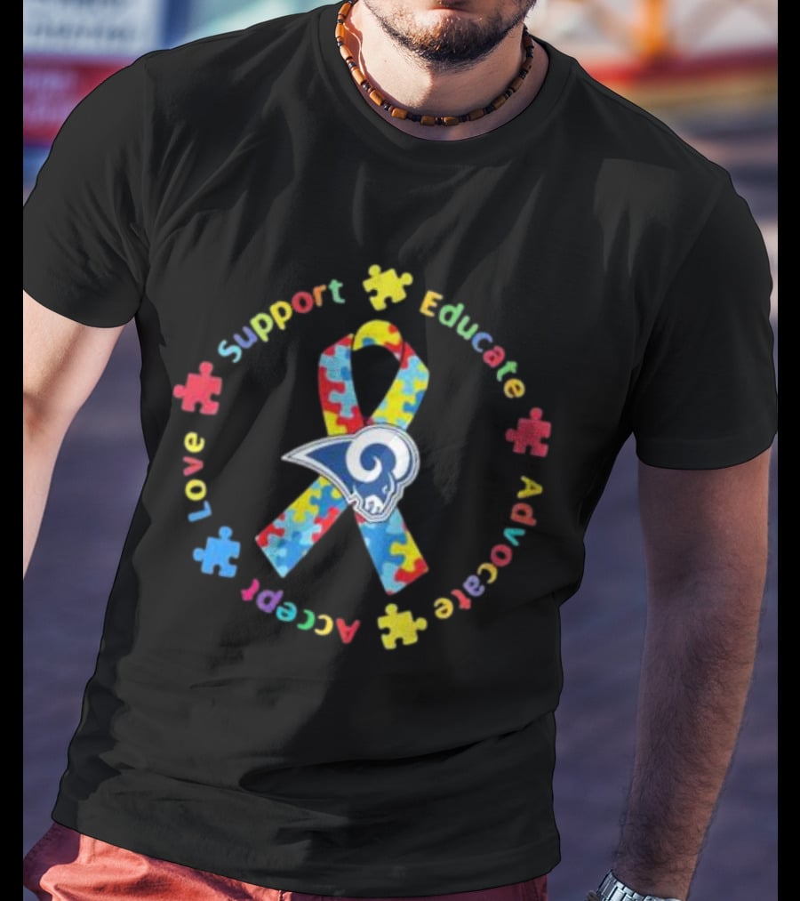 Los Angeles Rams Autism Support Educate Advocate Accept Love Puzzle T-Shirt