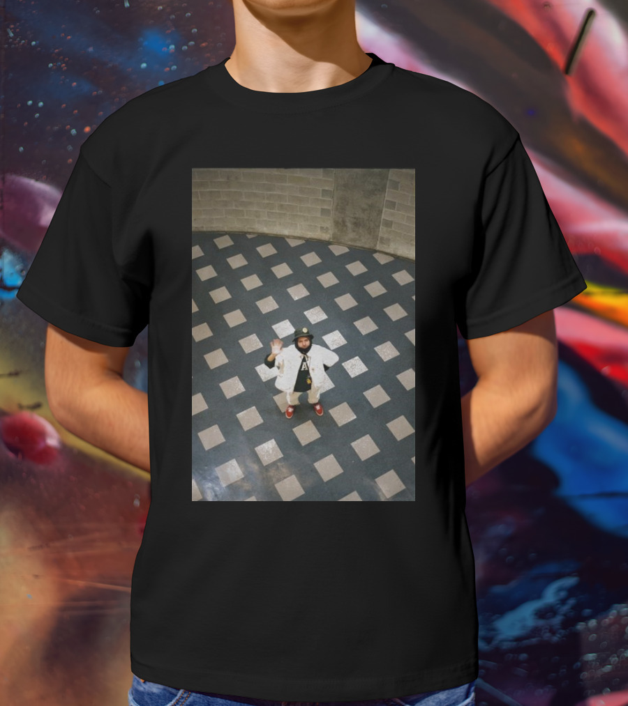 Mac Photo Off Waving Man In Grid Pattern Floor T-Shirt