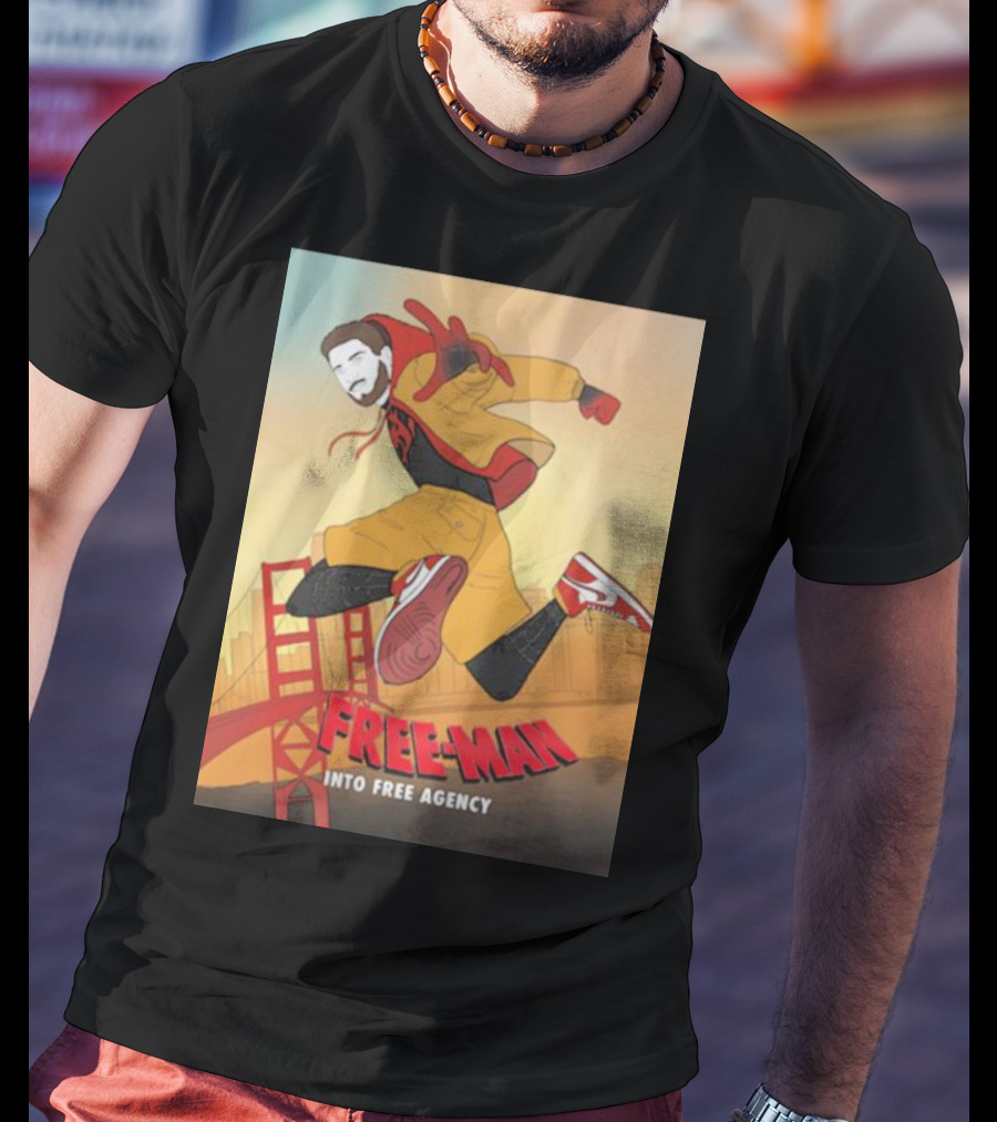 FREE-MAN Into Free Agency San Francisco Bridge Jumping Character T-Shirt