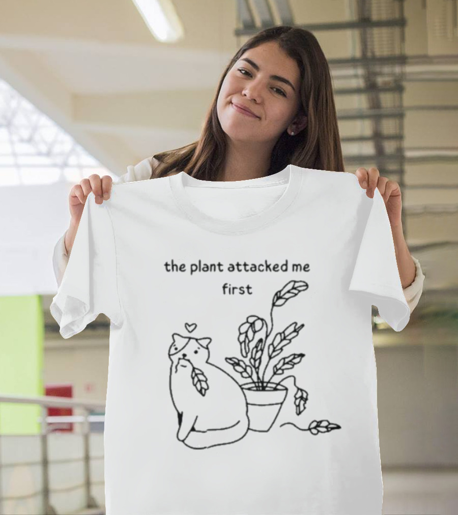 Poorly Drawn Cats The Plant Attacked Me First T-Shirt
