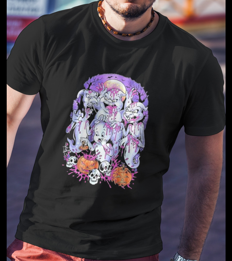 Peaked Apparel Halloween Ghosts With Pumpkins And Skulls T-Shirt