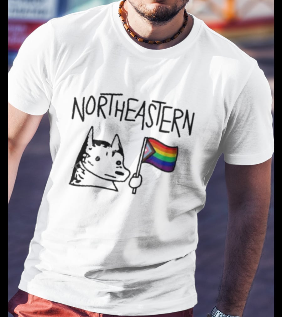 Northeastern Pride Hoosky With Rainbow Flag T-Shirt