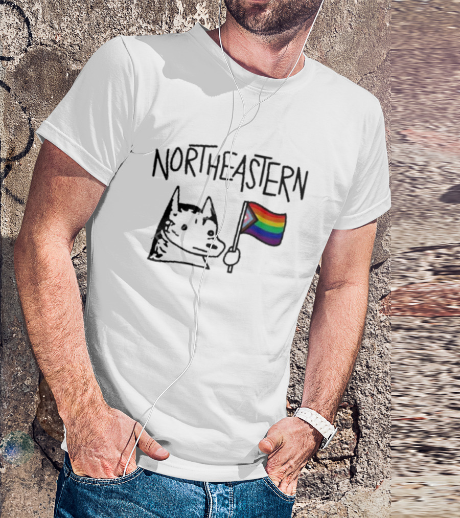 Northeastern Pride Hoosky With Rainbow Flag T-Shirt