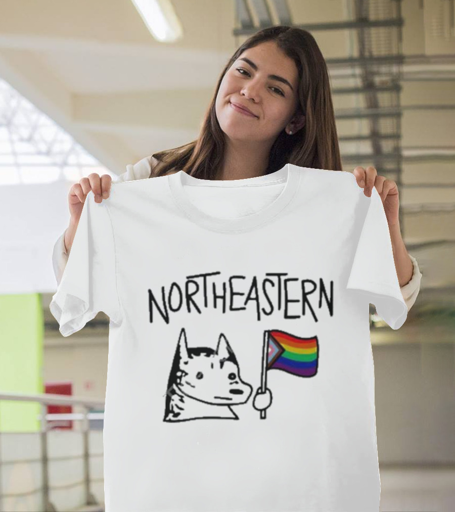 Northeastern Pride Hoosky With Rainbow Flag T-Shirt