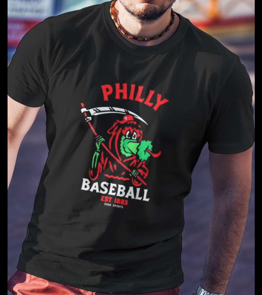 Philly Baseball Est 1883 Soda Sports Phillie Phanatic Grim Reaper T-Shirt