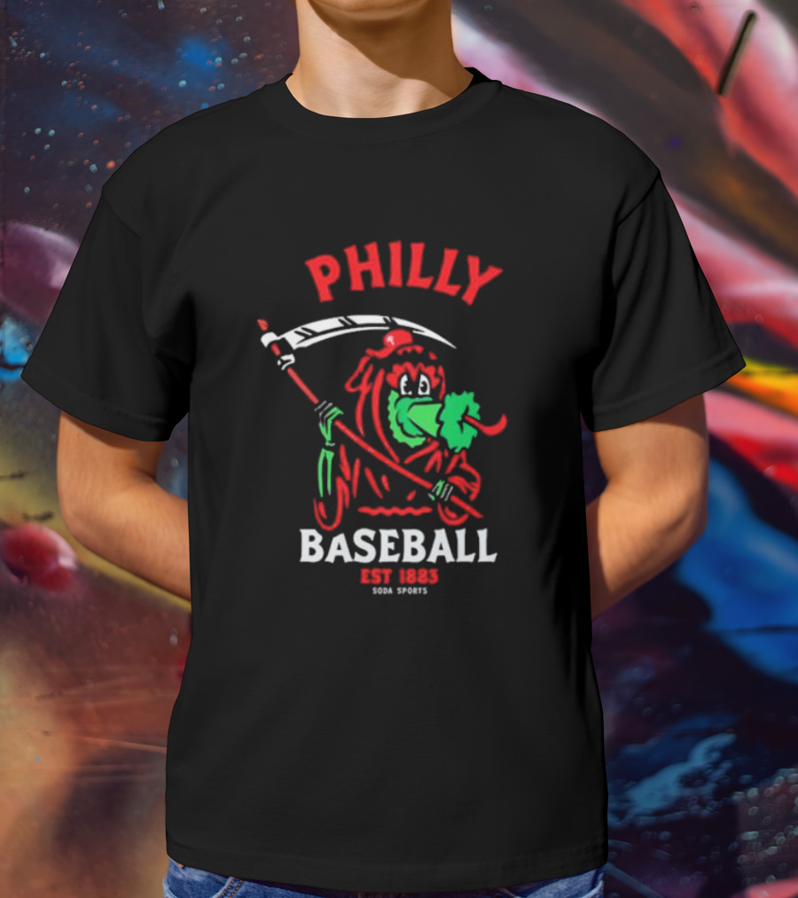 Philly Baseball Est 1883 Soda Sports Phillie Phanatic Grim Reaper T-Shirt