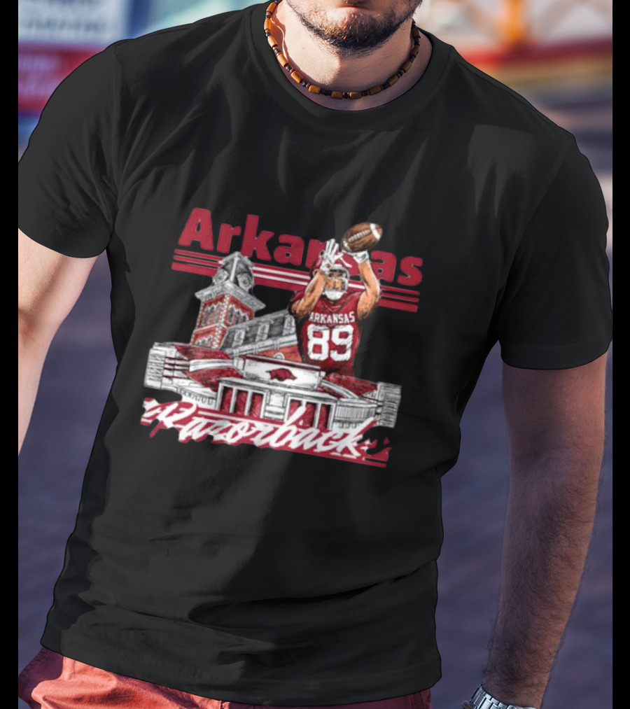 Arkansas Razorbacks Nathan Bax 89 Collegiate Landmarks Football Receiver T-Shirt