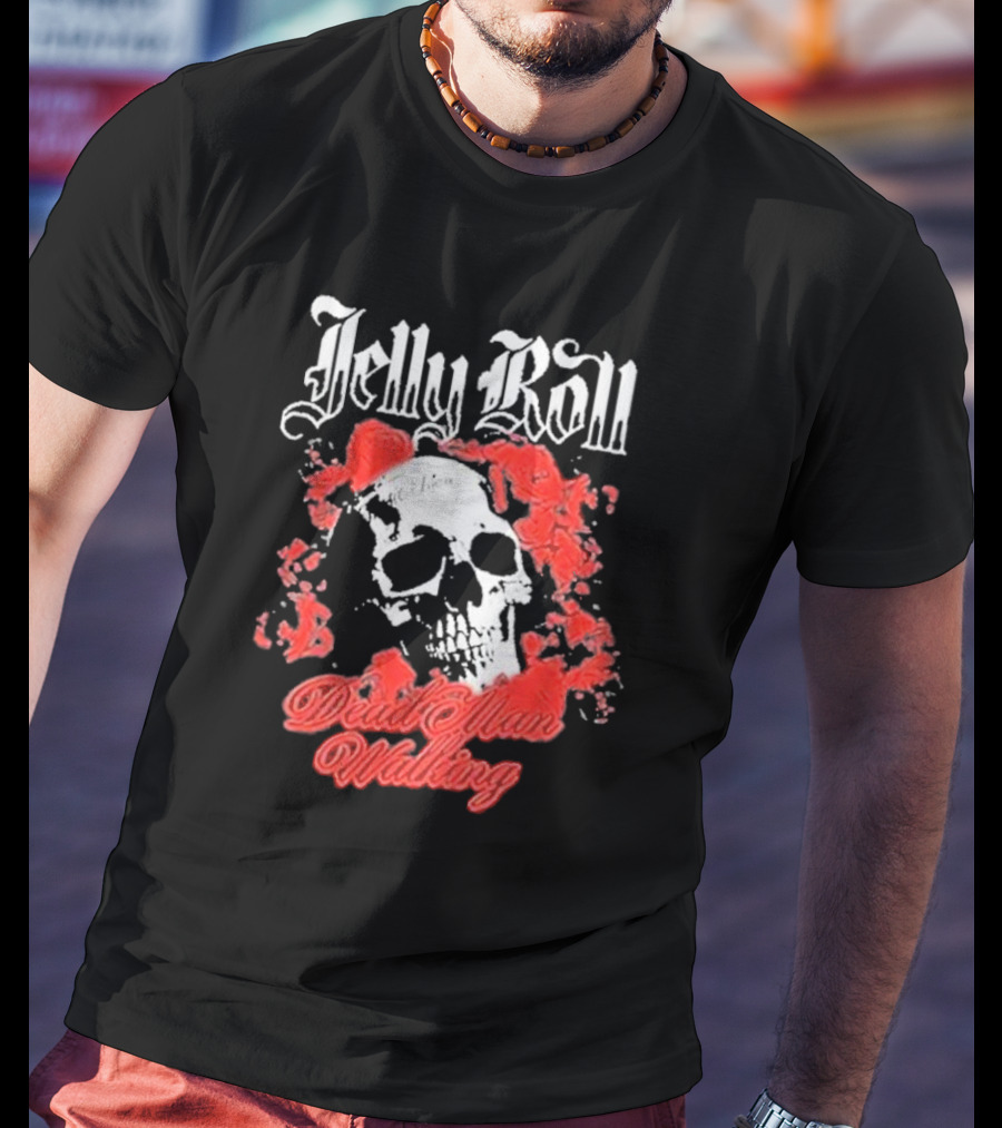 Jelly Roll Dead Man Walking Black Floral Skull Roses T-Shirt