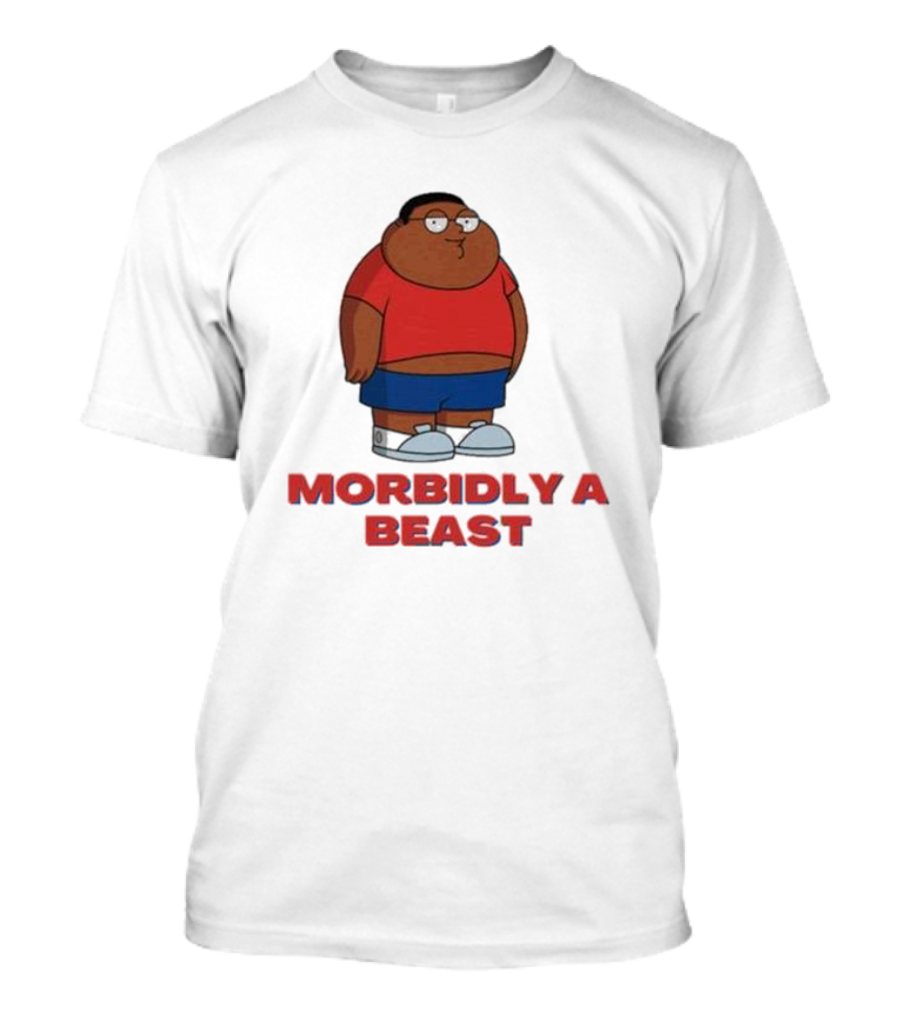 Morbidly A Beast Cartoon Character In Red And Blue T-Shirt