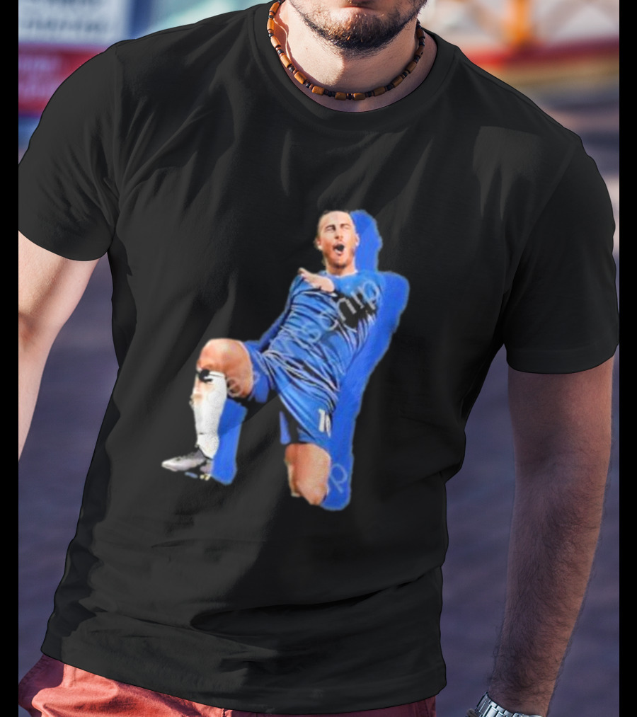 The By Line Show Garden Of Eden Celebration Pose Soccer Player In Blue Jersey T-Shirt