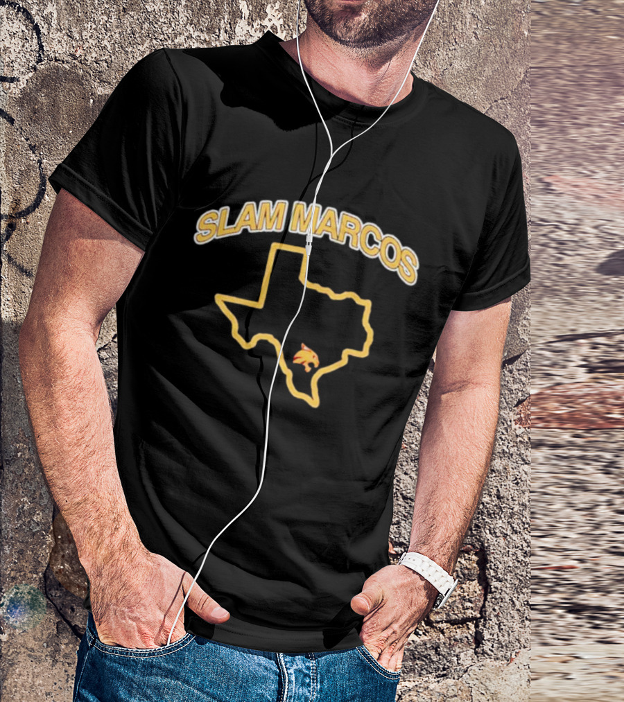 Slam Marcos Texas With State Outline And Bobcat T-Shirt