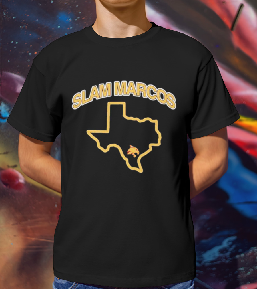 Slam Marcos Texas With State Outline And Bobcat T-Shirt