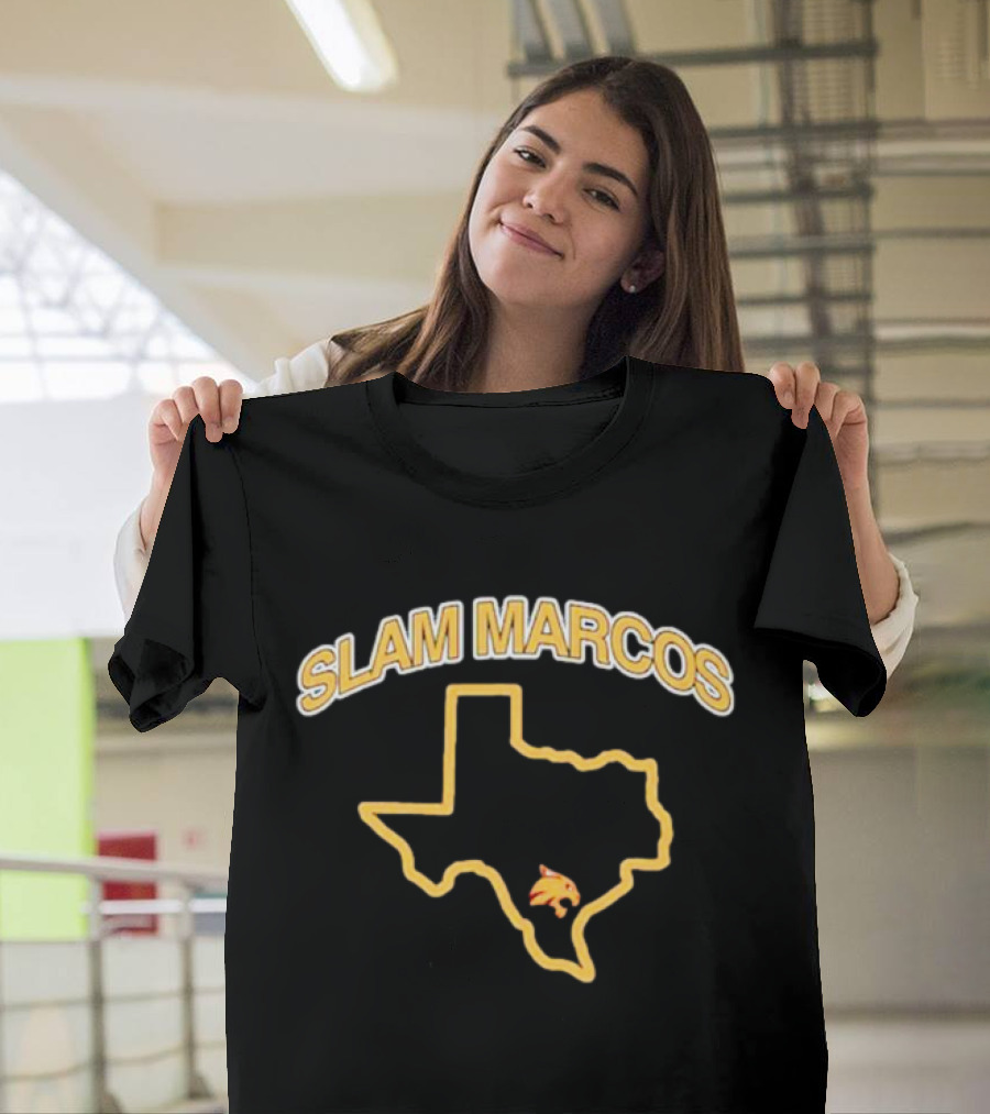 Slam Marcos Texas With State Outline And Bobcat T-Shirt