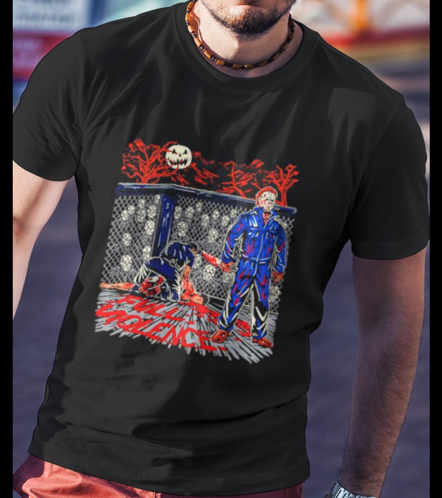 Michael Myers Full Moon Cage Violence Blood Halloween T-Shirt
