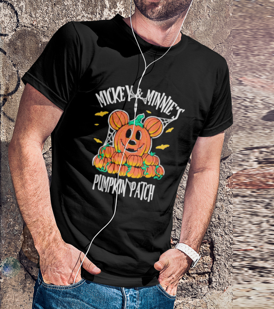 Mickey And Minnie's Pumpkin Patch Halloween Pumpkin Character With Ears And Spider Webs T-Shirt