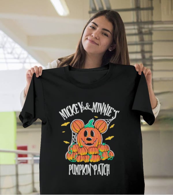 Mickey And Minnie's Pumpkin Patch Halloween Pumpkin Character With Ears And Spider Webs T-Shirt