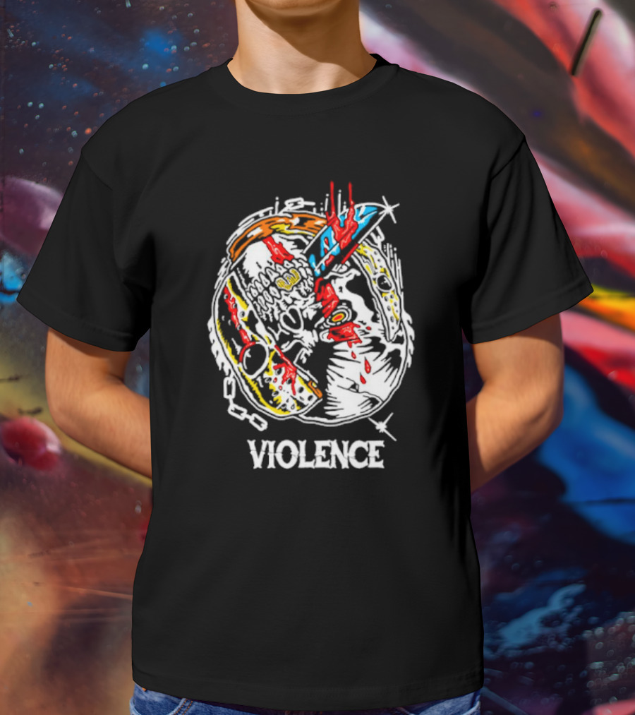Slasher Mask Chainsaw Knife Violence T-Shirt