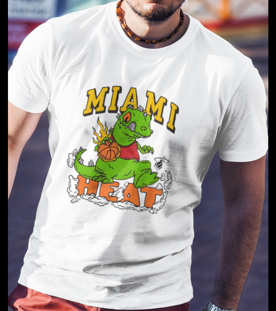 Miami Heat Reptar Holding Basketball Rugrats Crossover T-Shirt