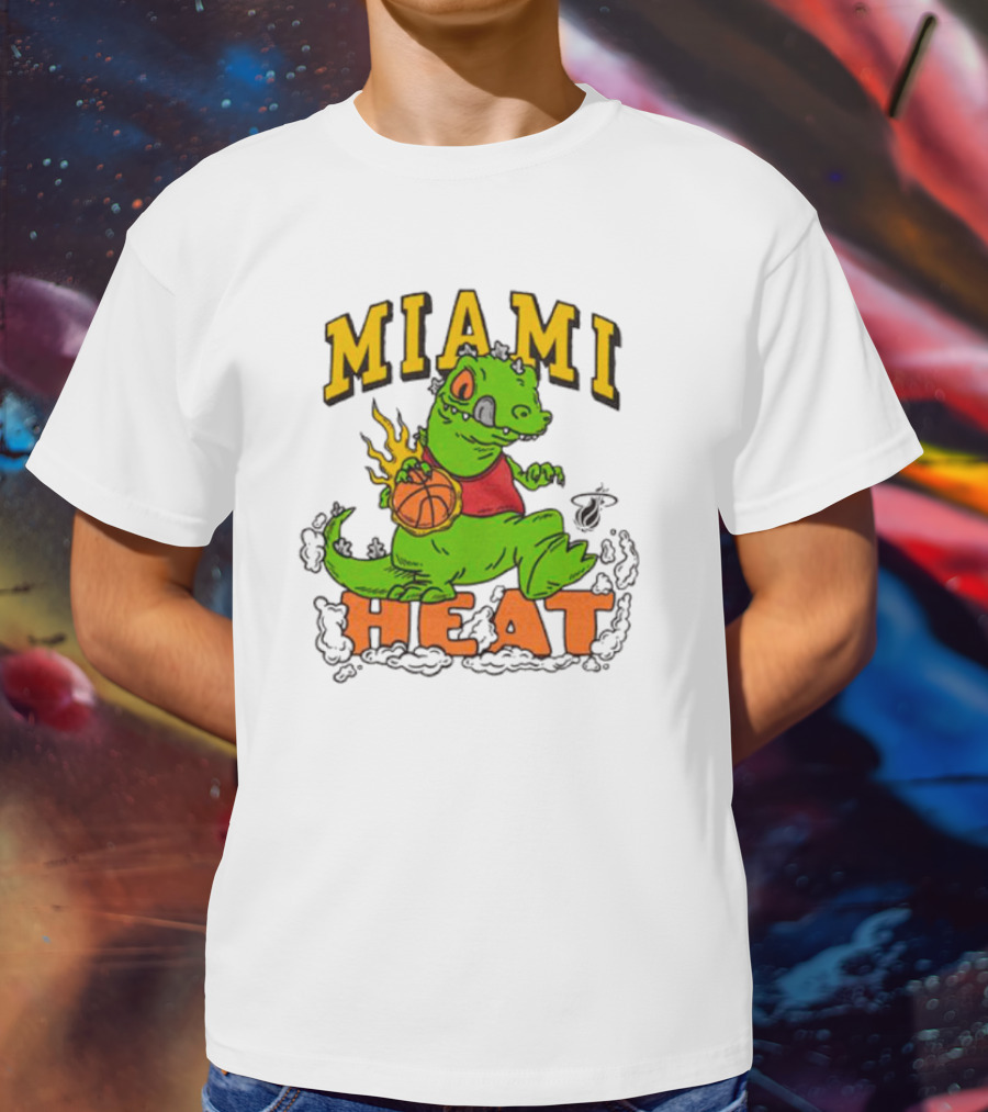 Miami Heat Reptar Holding Basketball Rugrats Crossover T-Shirt