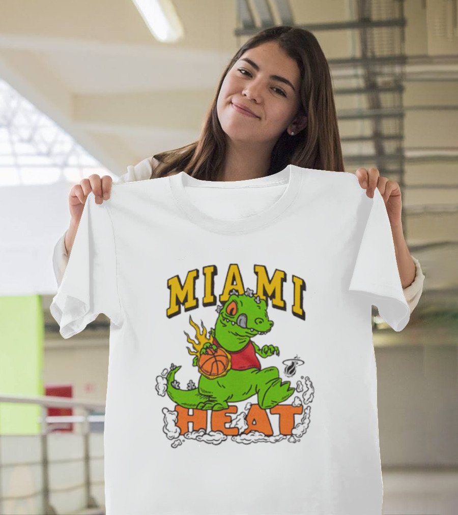 Miami Heat Reptar Holding Basketball Rugrats Crossover T-Shirt
