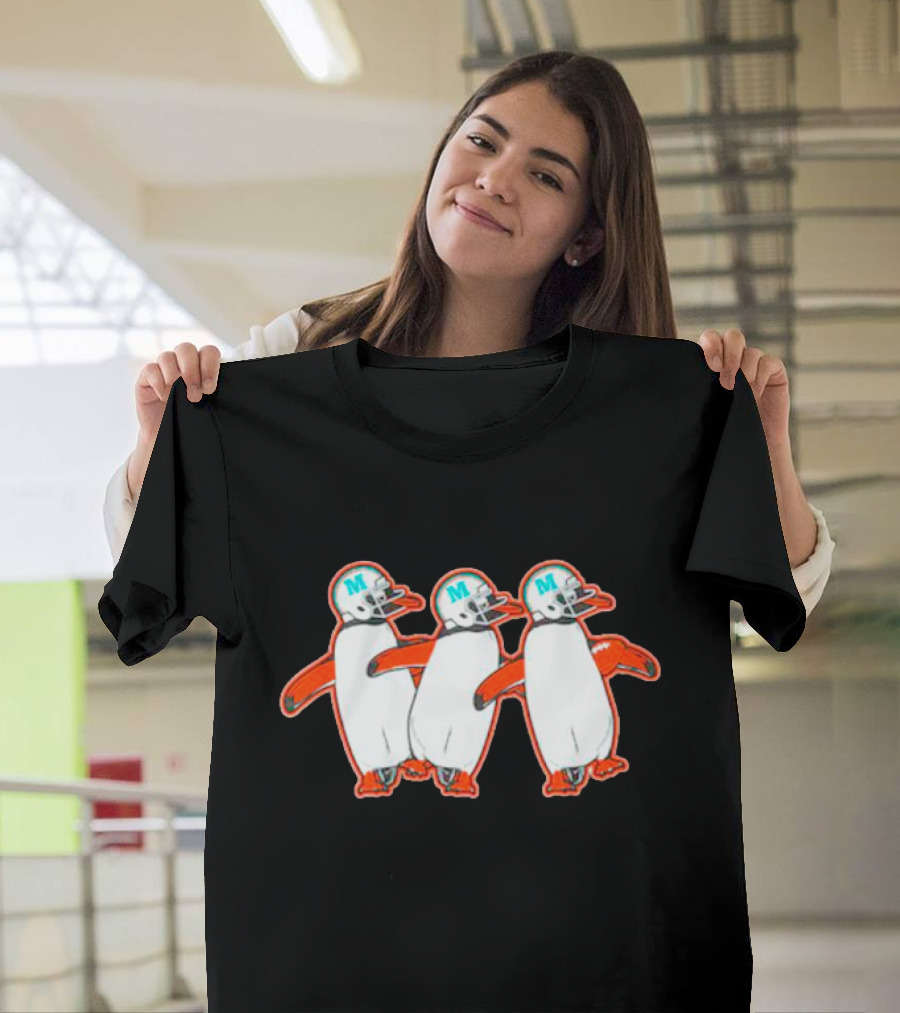 Miami Hurricanes Penguins Marching With Helmets T-Shirt