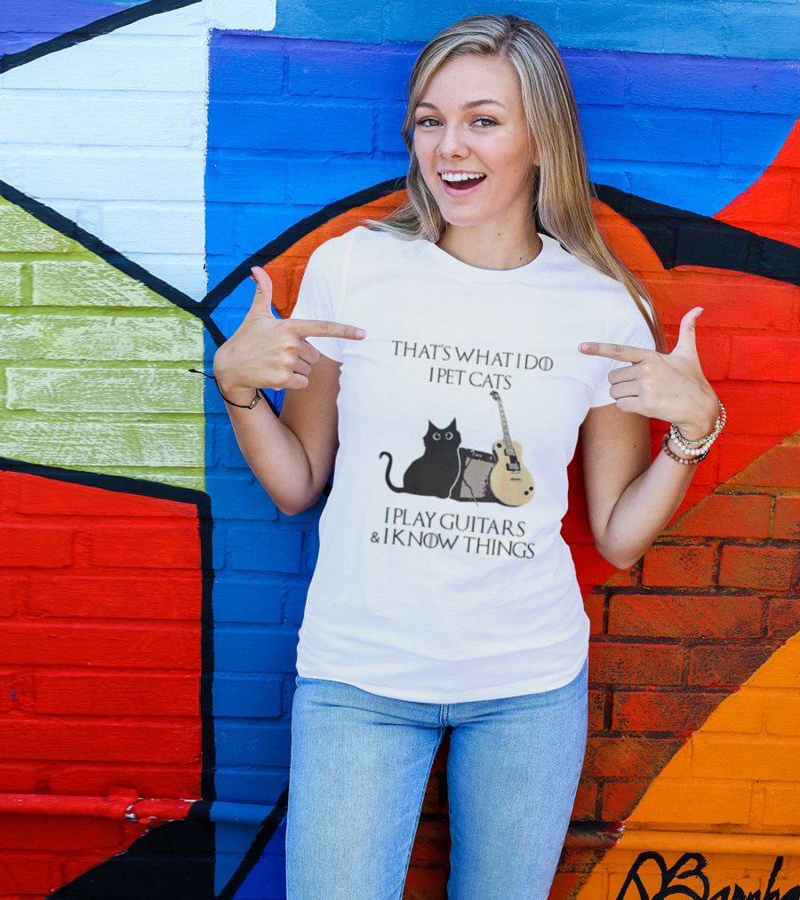 That’s What I Do I Pet Cats I Play Guitars And I Know Things Cat With Guitar And Amplifier T-Shirt