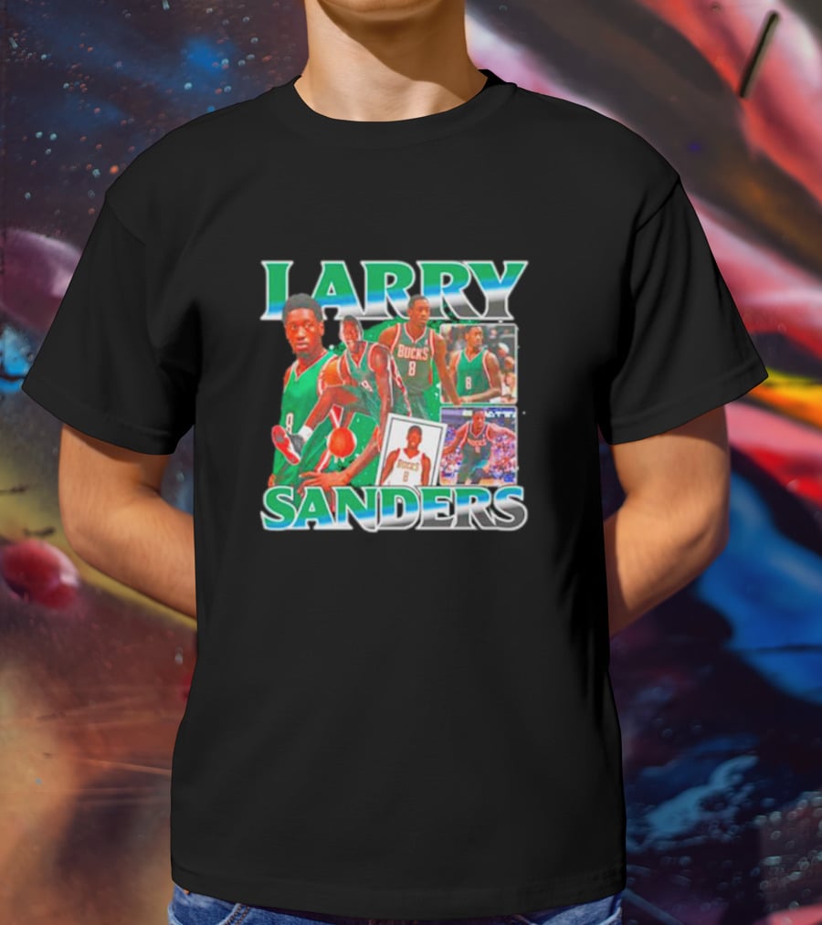 Larry Sanders Bucks Vintage Basketball Collage T-Shirt