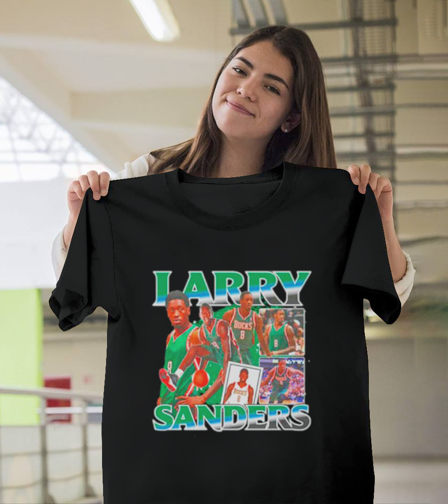 Larry Sanders Bucks Vintage Basketball Collage T-Shirt
