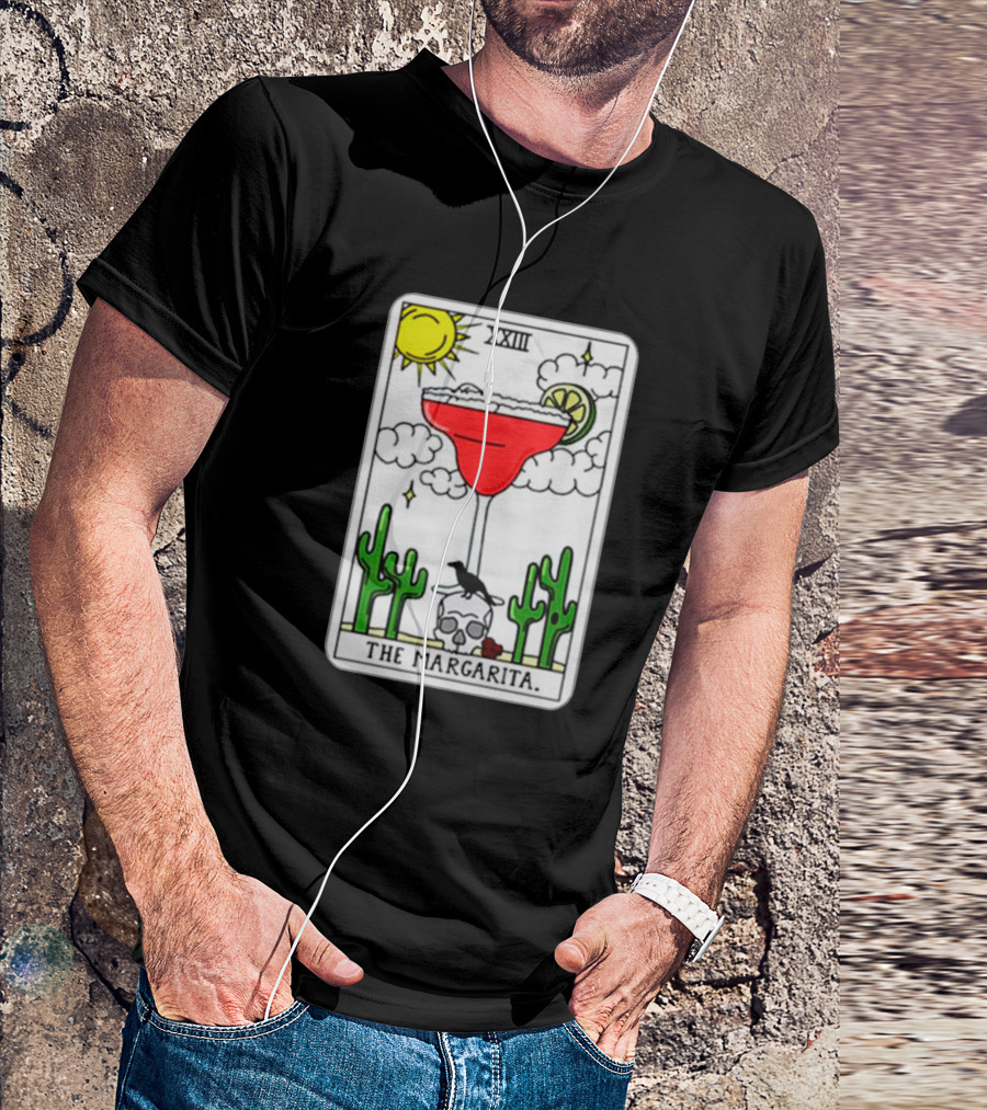 The Margarita Tarot Card With Sun Cacti Skull And Raven T-Shirt