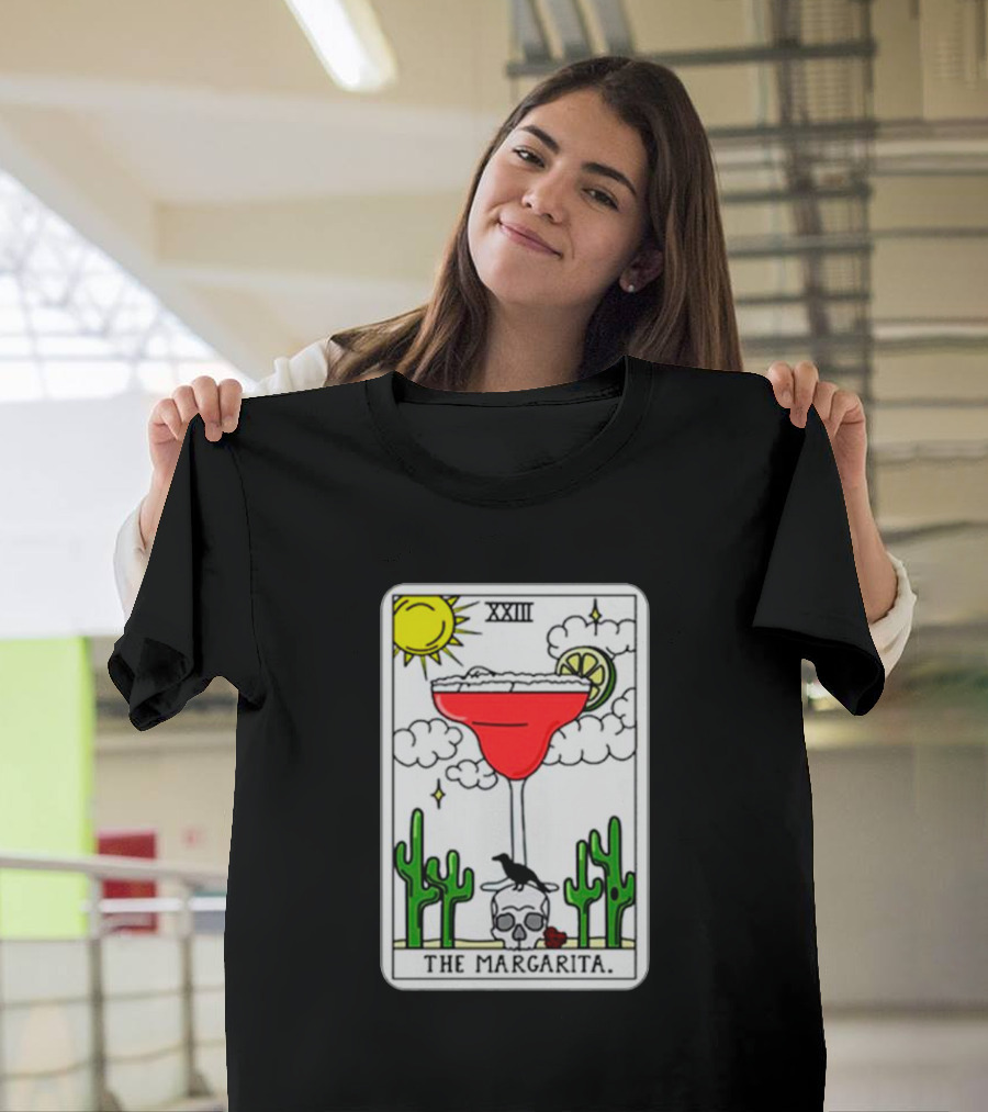 The Margarita Tarot Card With Sun Cacti Skull And Raven T-Shirt