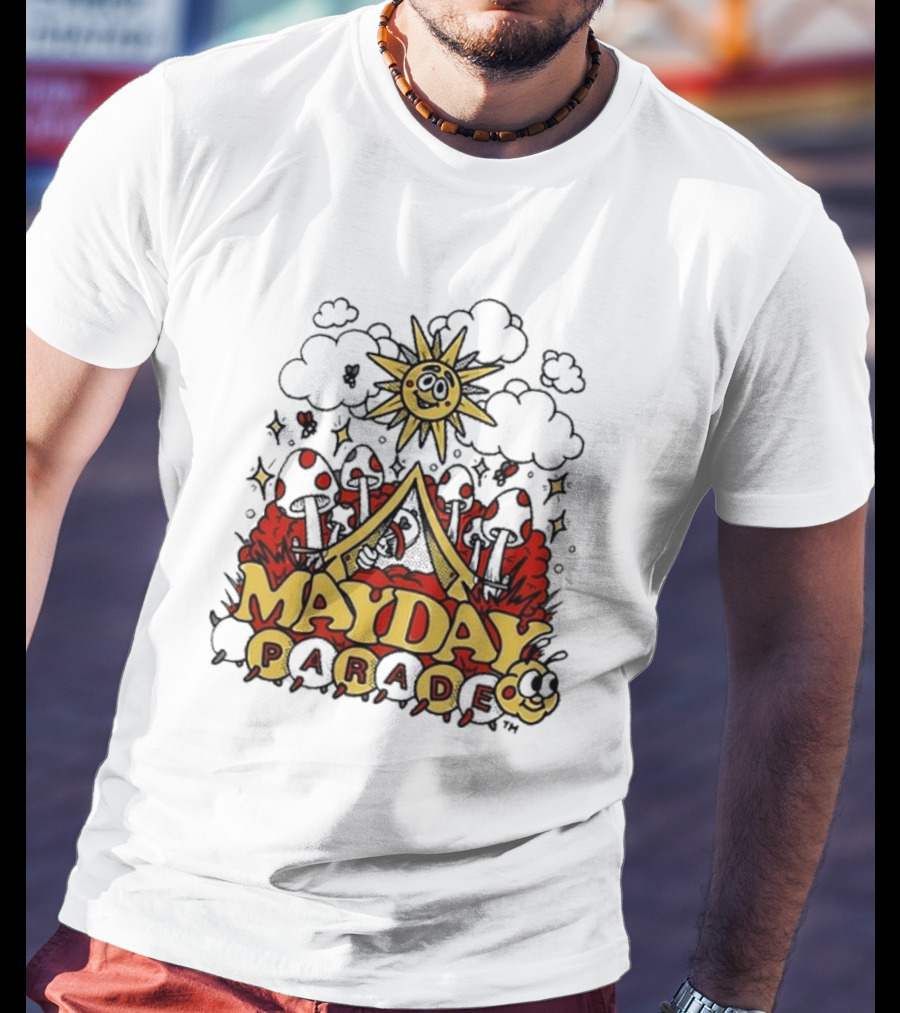 Mayday Parade Whimsical Sun And Mushrooms Caterpillar T-Shirt