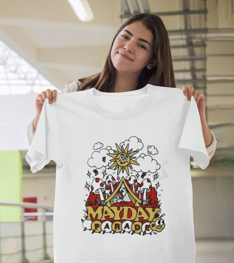 Mayday Parade Whimsical Sun And Mushrooms Caterpillar T-Shirt
