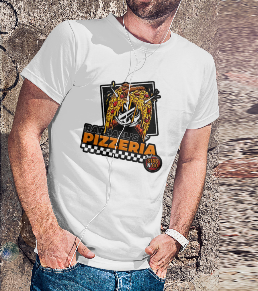 Raphael's Pizzeria Just Stab N' Go Pizza Graphic With Slicing Swords T-Shirt