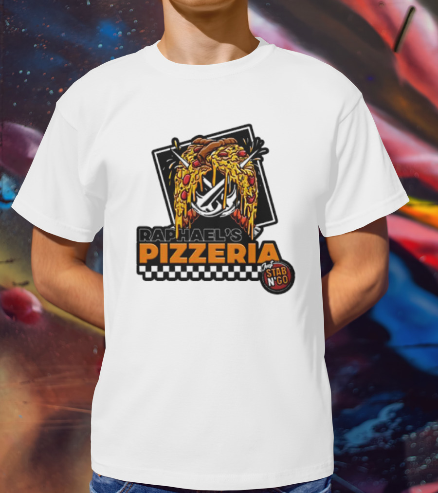 Raphael's Pizzeria Just Stab N' Go Pizza Graphic With Slicing Swords T-Shirt