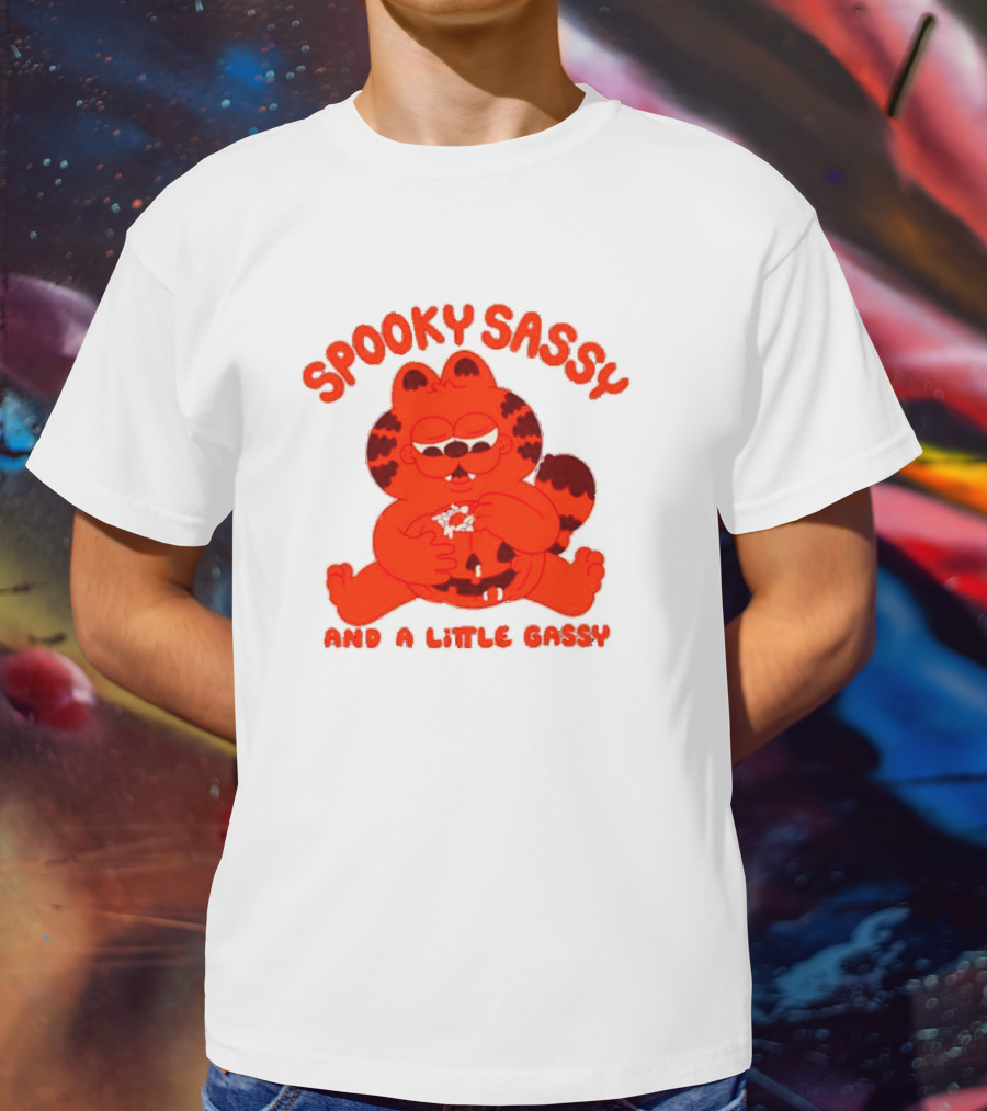 Spooky Sassy And A Little Gassy Halloween Cat Eating Candy T-Shirt