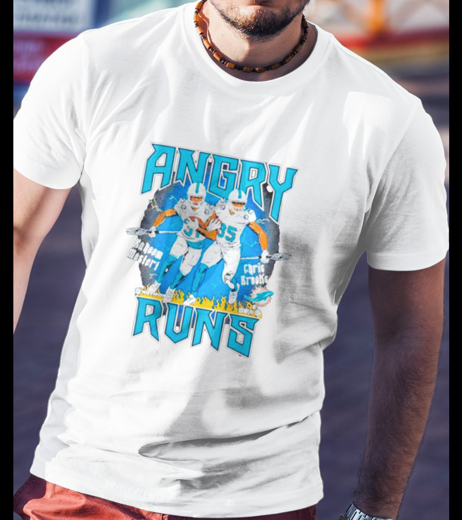 Angry Runs Dolphins Raheem Mostert Chris Brooks Football Action T-Shirt