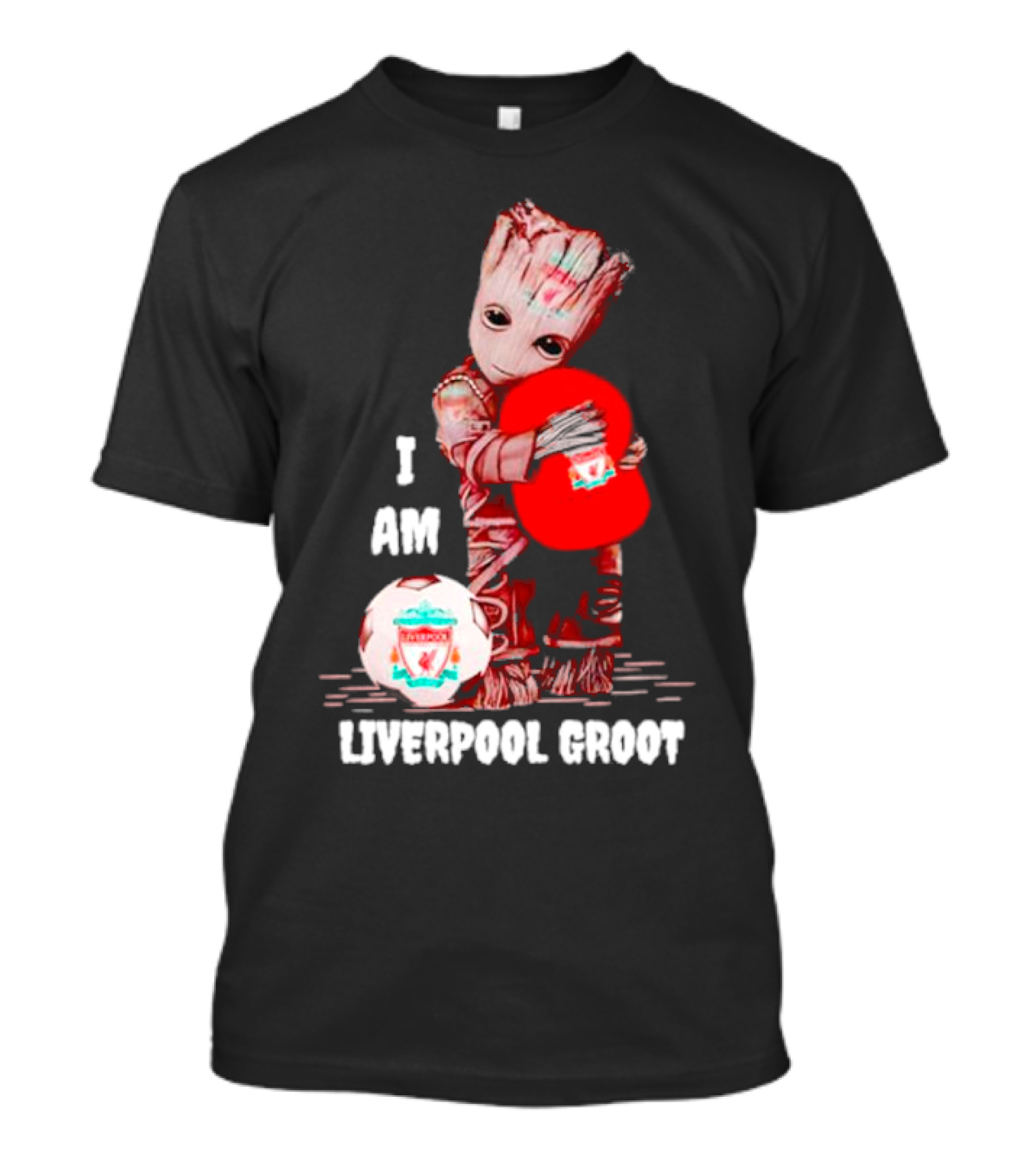 Groot I Am Liverpool FC Soccer Ball Hugging Tree Creature T-Shirt