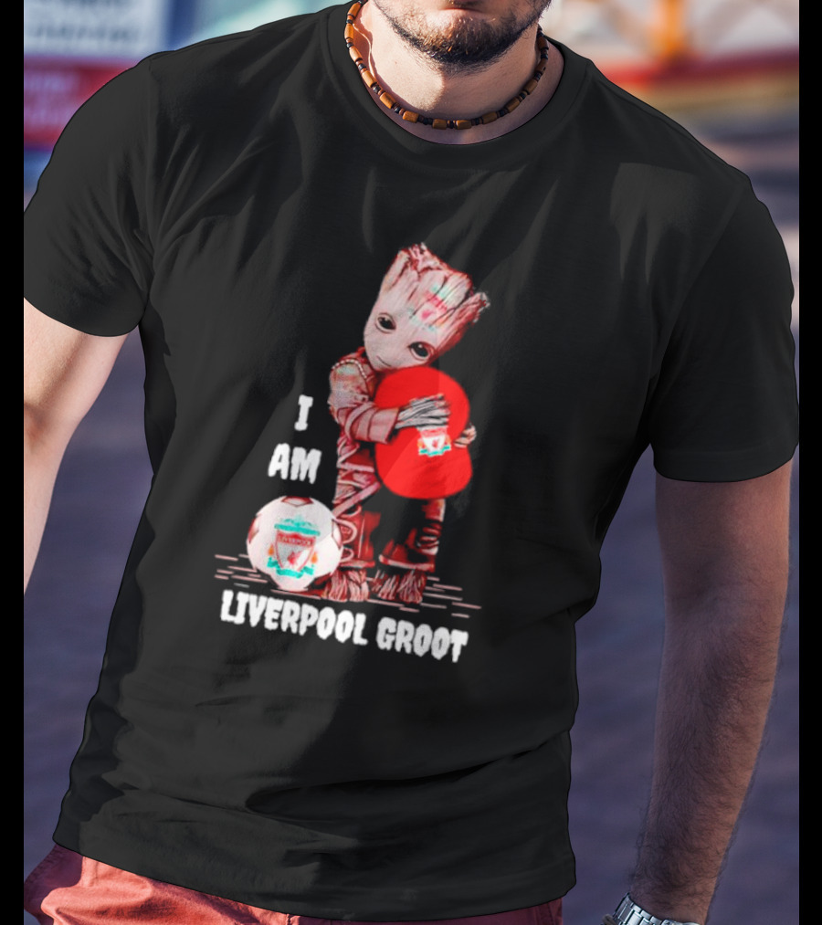 Groot I Am Liverpool FC Soccer Ball Hugging Tree Creature T-Shirt