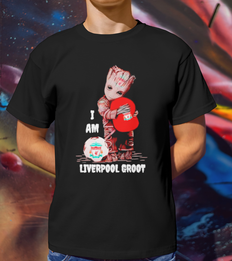 Groot I Am Liverpool FC Soccer Ball Hugging Tree Creature T-Shirt