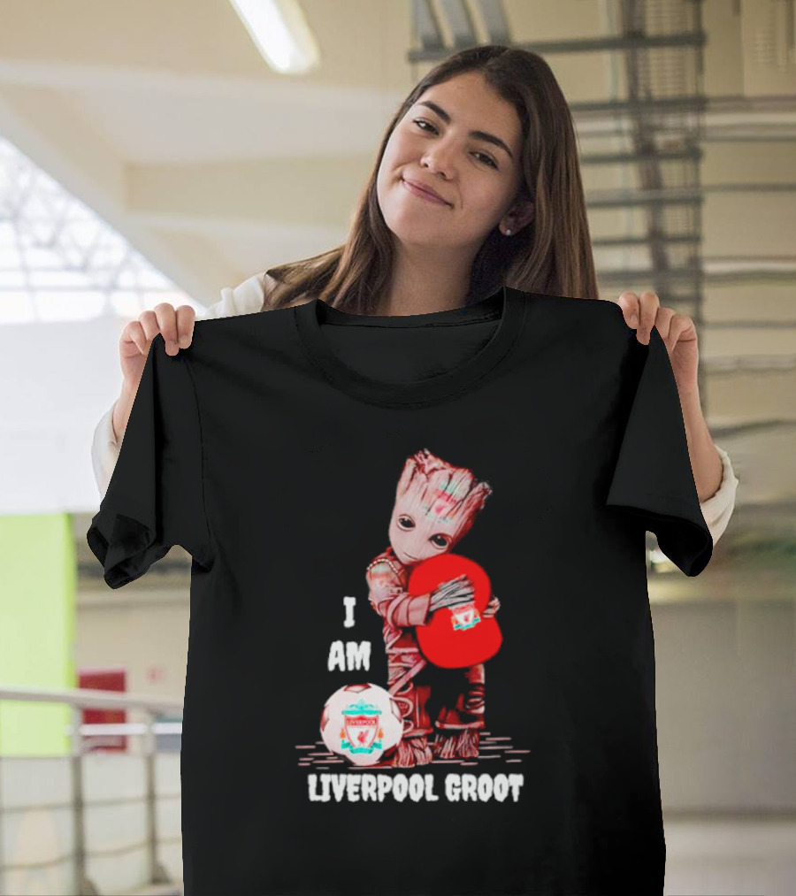 Groot I Am Liverpool FC Soccer Ball Hugging Tree Creature T-Shirt